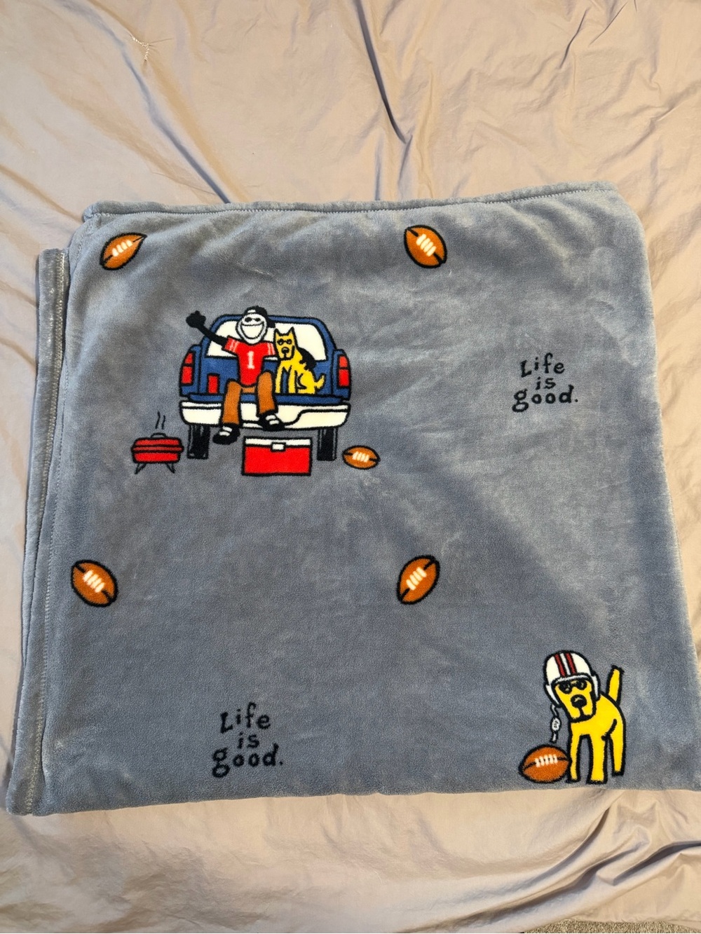 NWOT Life Is Good Plush  Throw Blanket Jake Rocket Football Tailgate Party Fall